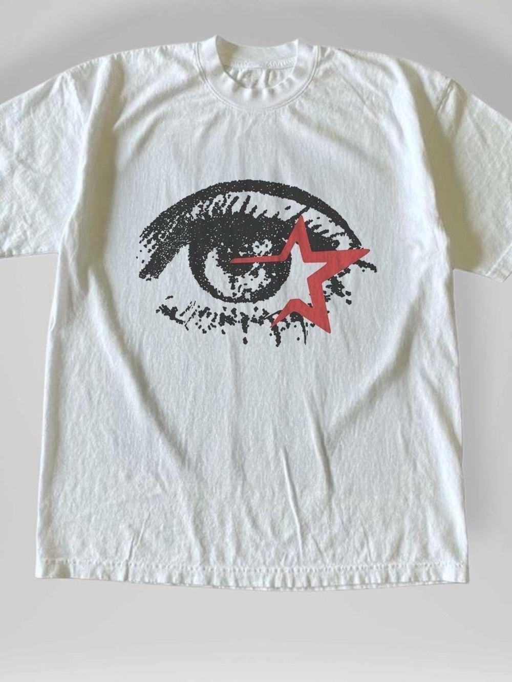 Gildan White Tee with Black Eye Graphic and Red Star